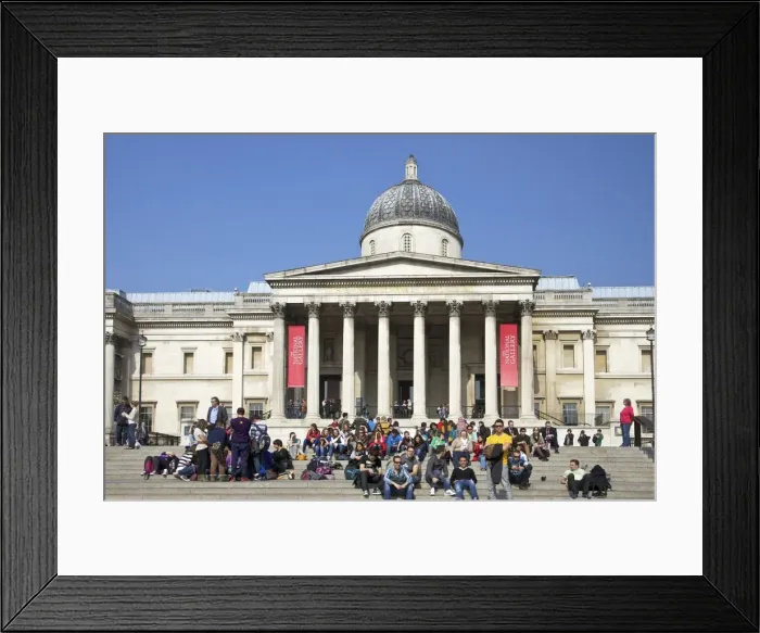 Framed Print : Visitors and tourists outside the National Gallery, Trafalgar Square, London, England, United Kingdom, Europe Framed Print : Visitors and tourists outside the National Gallery, Trafalgar Square, London, England, United Kingdom, Europe