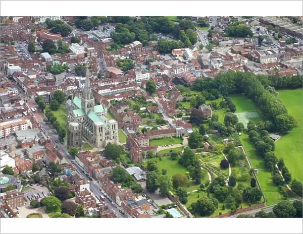 Aerial view of Chichester Cathedral, Chichester, West Sussex, England, United Kingdom, Europe