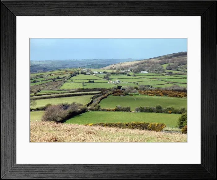 Framed Print : Fields and farms on the northeast edge of Dartmoor looking towards Chagford, Devon, England, United Kingdom, Europe Framed Print : Fields and farms on the northeast edge of Dartmoor looking towards Chagford, Devon, England, United Kingdom, Europe