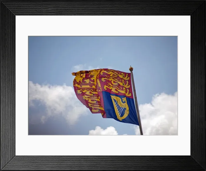 Framed Print : The Royal Standard flying above Buckingham Palace showing the Queen in residence during the 2012 Trooping the Colour ceremony, London, England, United Kingdom, Europe Framed Print : The Royal Standard flying above Buckingham Palace showing the Queen in residence during the 2012 Trooping the Colour ceremony, London, England, United Kingdom, Europe