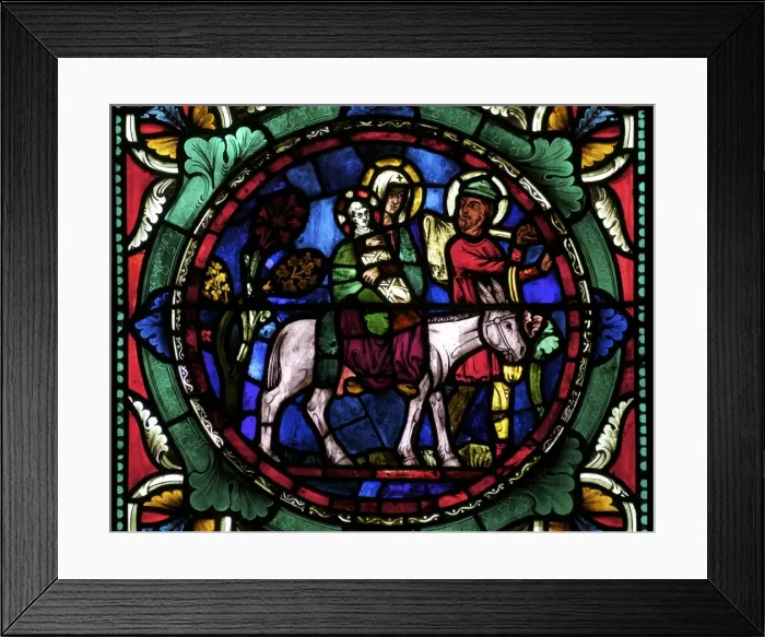 Framed Print : Medieval stained glass depicting Mary, baby Jesus and Joseph on a donkey, Canterbury Cathedral, UNESCO World Heritage Site, Canterbury, Kent, England, United Kingdom, Europe Framed Print : Medieval stained glass depicting Mary, baby Jesus and Joseph on a donkey, Canterbury Cathedral, UNESCO World Heritage Site, Canterbury, Kent, England, United Kingdom, Europe