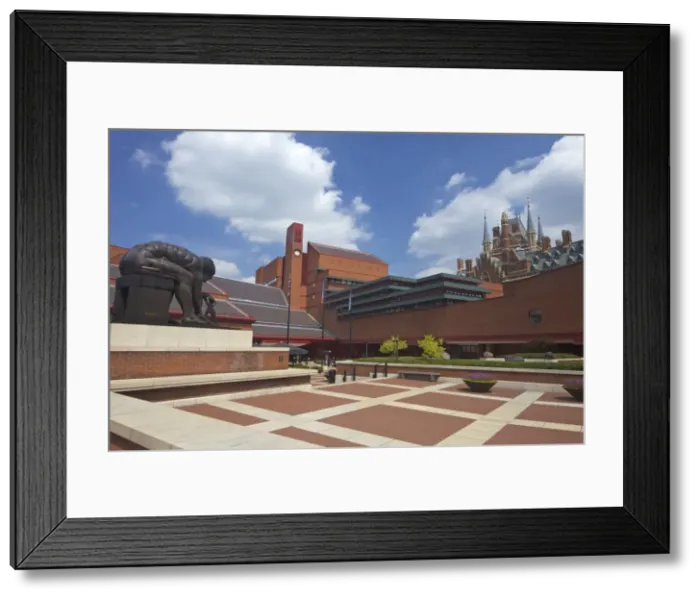 Framed Print : British Library Courtyard with statue of Isaac Newton, with St. Pancras Railway Station behind, Euston Road, London, England, United Kingdom, Europe Framed Print : British Library Courtyard with statue of Isaac Newton, with St. Pancras Railway Station behind, Euston Road, London, England, United Kingdom, Europe