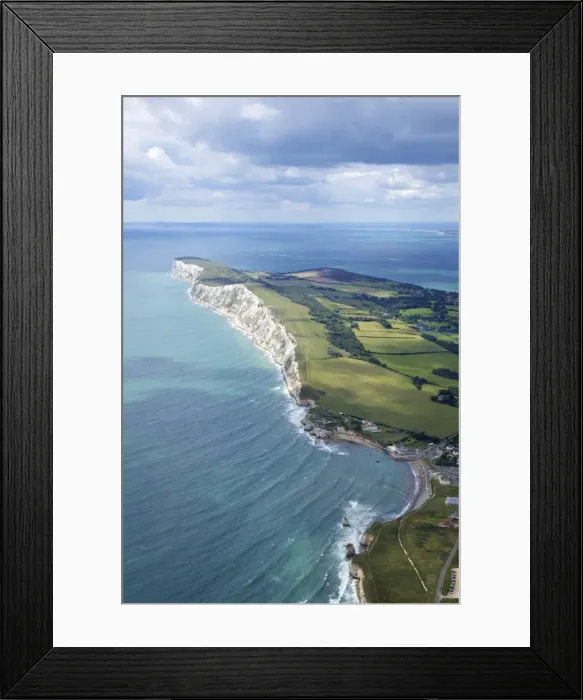 Framed Print : Aerial view of Freshwater Bay looking to the Needles, Isle of Wight, England, United Kingdom, Europe Framed Print : Aerial view of Freshwater Bay looking to the Needles, Isle of Wight, England, United Kingdom, Europe