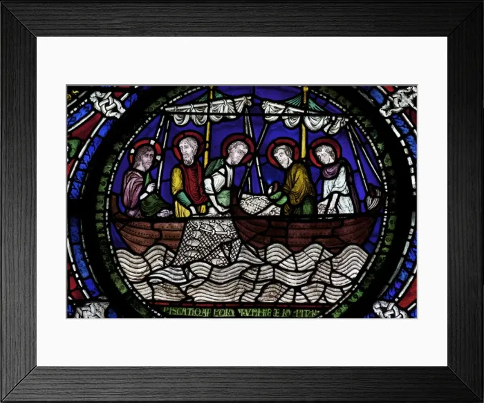 Framed Print : Medieval stained glass depicting the Miraculous Draught of Fishes, Third Typological Window, North Quire Isle, Canterbury Cathedral, UNESCO World Heritage Site, Canterbury, Kent, England, United Kingdom, Europe Framed Print : Medieval stained glass depicting the Miraculous Draught of Fishes, Third Typological Window, North Quire Isle, Canterbury Cathedral, UNESCO World Heritage Site, Canterbury, Kent, England, United Kingdom, Europe