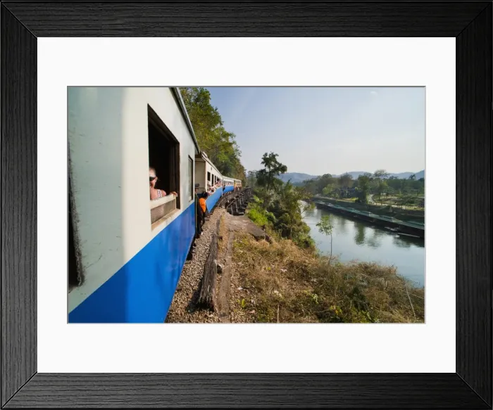 Framed Print : Tourists on a train ride on the Death Railway along the River Kwai, Kanchanaburi, Thailand, Southeast Asia, Asia Framed Print : Tourists on a train ride on the Death Railway along the River Kwai, Kanchanaburi, Thailand, Southeast Asia, Asia