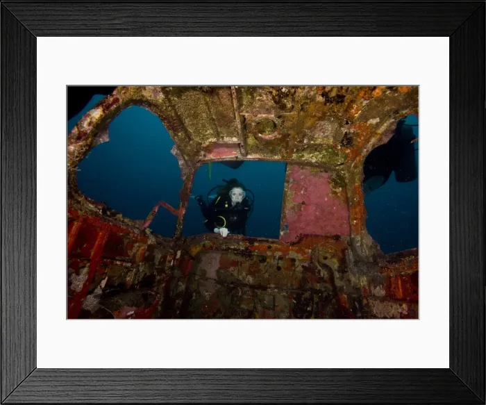 Framed Print : Diver entering the front window of a four seater plane wreck, Philippines, Southeast Asia, Asia Framed Print : Diver entering the front window of a four seater plane wreck, Philippines, Southeast Asia, Asia