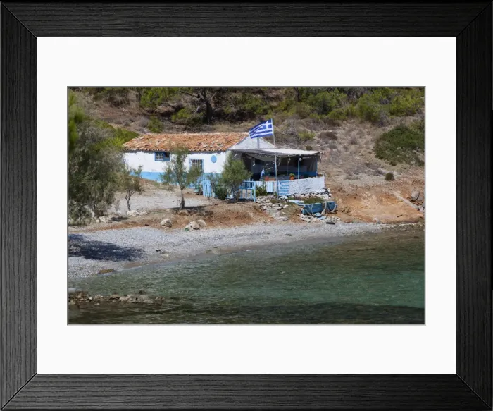 Framed Print : Typical Greek cottage, Sidheras Beach, near Posidonio, Samos, Aegean Islands, Greece Framed Print : Typical Greek cottage, Sidheras Beach, near Posidonio, Samos, Aegean Islands, Greece