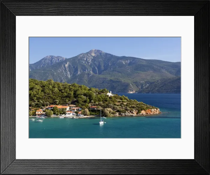 Framed Print : View over east coast village, Posidonio, Samos, Aegean Islands, Greece Framed Print : View over east coast village, Posidonio, Samos, Aegean Islands, Greece
