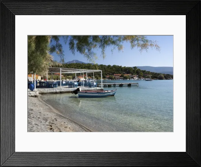 Framed Print : Taverna and beach, Posidonio, Samos, Aegean Islands, Greece Framed Print : Taverna and beach, Posidonio, Samos, Aegean Islands, Greece