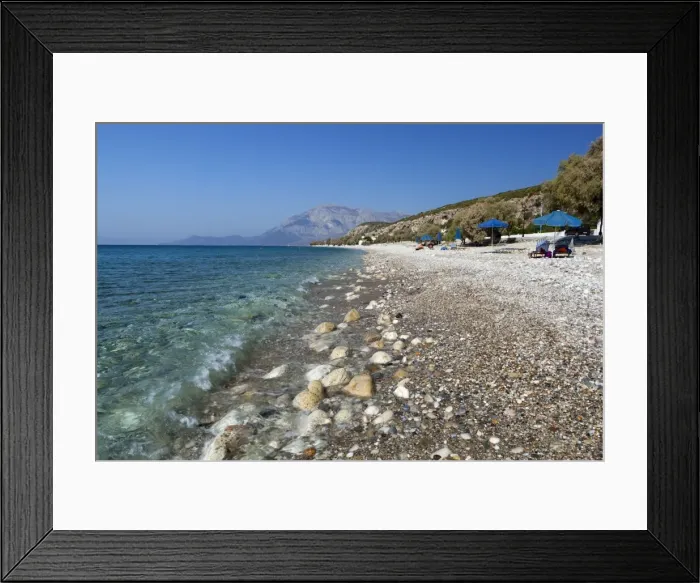 Framed Print : Balos beach and Mount Kerketeas, Ormos Koumeikon, Samos, Aegean Islands, Greece Framed Print : Balos beach and Mount Kerketeas, Ormos Koumeikon, Samos, Aegean Islands, Greece