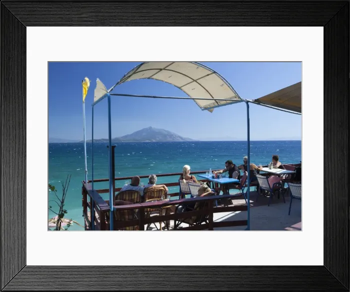 Framed Print : Cafe by sea, Pappa Beach, Ireon, Samos, Aegean Islands, Greece Framed Print : Cafe by sea, Pappa Beach, Ireon, Samos, Aegean Islands, Greece