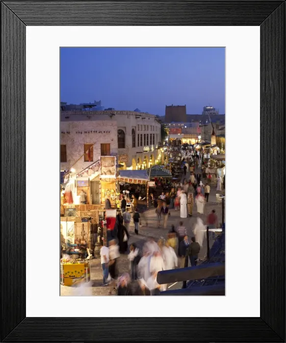 Framed Print : The restored Souq Waqif with mud rendered shops and exposed timber beams, Doha, Qatar, Middle East Framed Print : The restored Souq Waqif with mud rendered shops and exposed timber beams, Doha, Qatar, Middle East