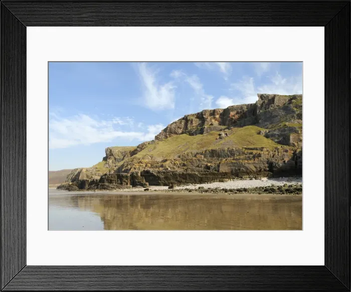 Framed Print : Coastal cliffs at Rhossili, viewed from below at low tide, The Gower peninsula, Wales, United Kingdom, Europe Framed Print : Coastal cliffs at Rhossili, viewed from below at low tide, The Gower peninsula, Wales, United Kingdom, Europe