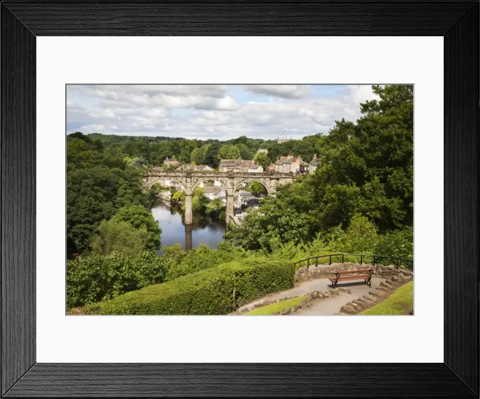Framed Print : Castle Grounds Viewpoint looking toward Knaresborough Viaduct and River Nidd, Knaresborough, North Yorkshire, Yorkshire, England, United Kingdom, Europe