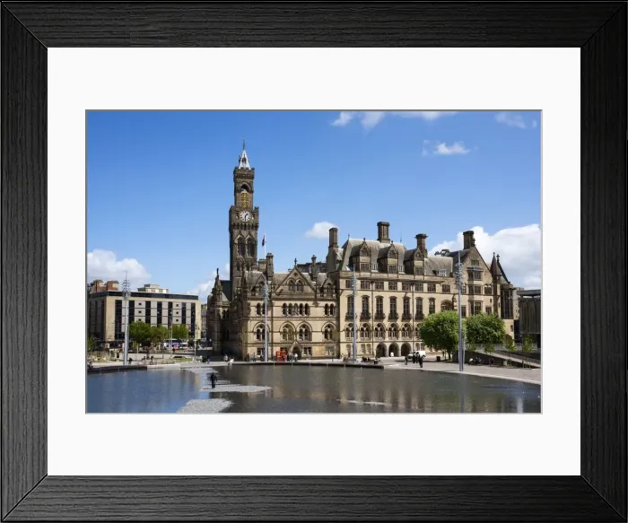 Framed Print : City Park Pool and City Hall, City of Bradford, West Yorkshire, England Framed Print : City Park Pool and City Hall, City of Bradford, West Yorkshire, England