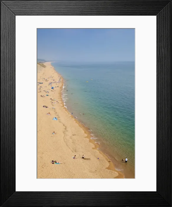 Framed Print : Holidaymakers on Burton Bradstock beach, at the western end of Chesil Beach, Jurassic Coast, UNESCO World Heritage Site, Dorset, England, Europe Framed Print : Holidaymakers on Burton Bradstock beach, at the western end of Chesil Beach, Jurassic Coast, UNESCO World Heritage Site, Dorset, England, Europe