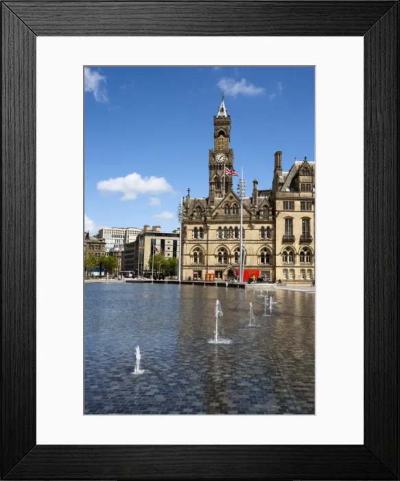 Framed Print : City Park Fountains and City Hall, Bradford, West Yorkshire, England Framed Print : City Park Fountains and City Hall, Bradford, West Yorkshire, England