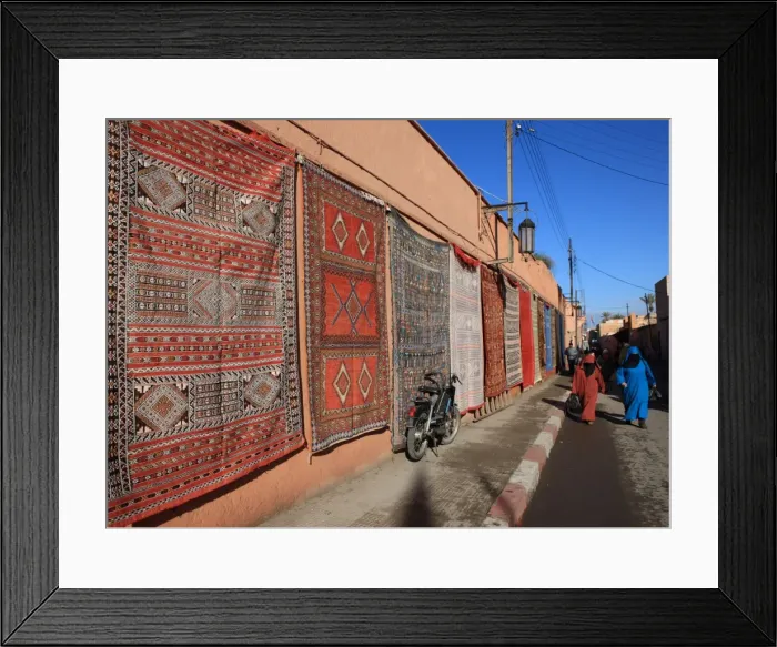 Framed Print : Carpets for sale in the street, Marrakech, Morocco, North Africa, Africa Framed Print : Carpets for sale in the street, Marrakech, Morocco, North Africa, Africa