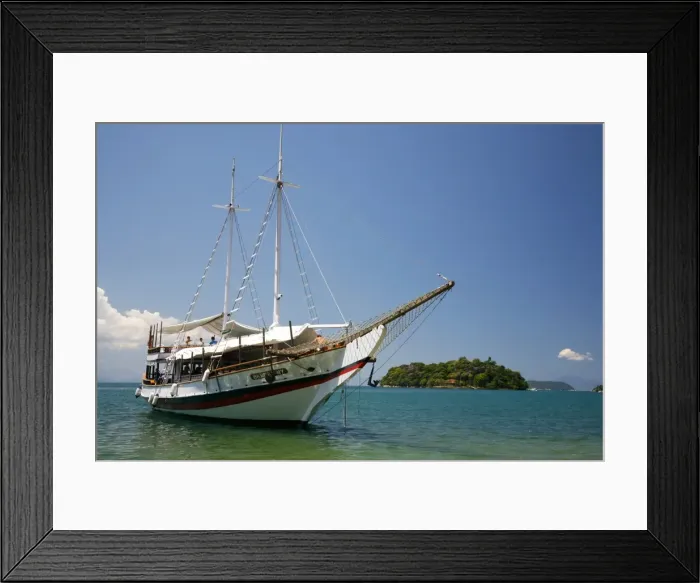 Framed Print : Schooner cruising between the different beaches and islands around Parati, Rio de Janeiro State, Brazil, South America Framed Print : Schooner cruising between the different beaches and islands around Parati, Rio de Janeiro State, Brazil, South America