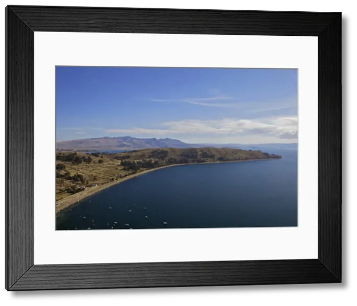 Framed Print : View of Copacabana and Lake Titicaca from Cerro Calvario, Copacabana, La Paz Department, Bolivia, South America Framed Print : View of Copacabana and Lake Titicaca from Cerro Calvario, Copacabana, La Paz Department, Bolivia, South America