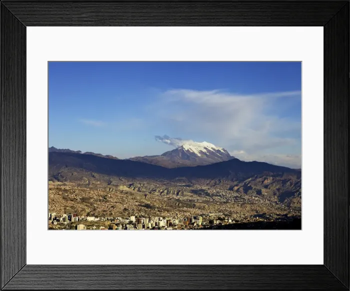 Framed Print : View over La Paz with Mount Illimani in the background, Bolivia, South America Framed Print : View over La Paz with Mount Illimani in the background, Bolivia, South America