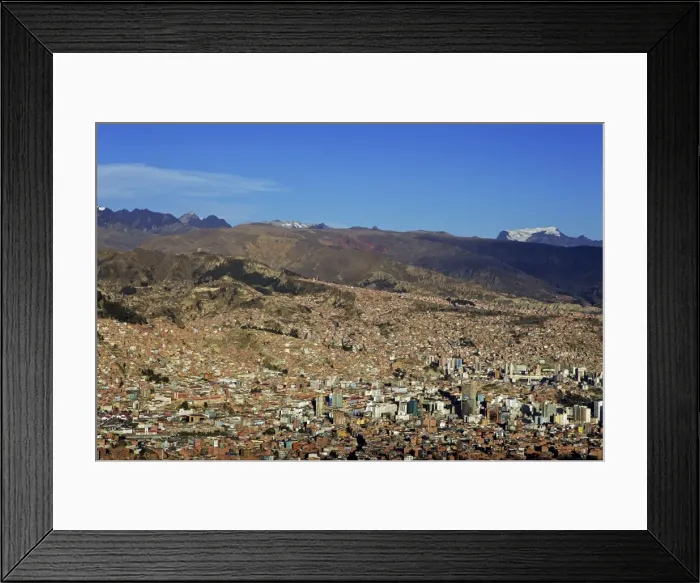 Framed Print : View over La Paz city with Mount Illimani in the background, Bolivia, South America Framed Print : View over La Paz city with Mount Illimani in the background, Bolivia, South America