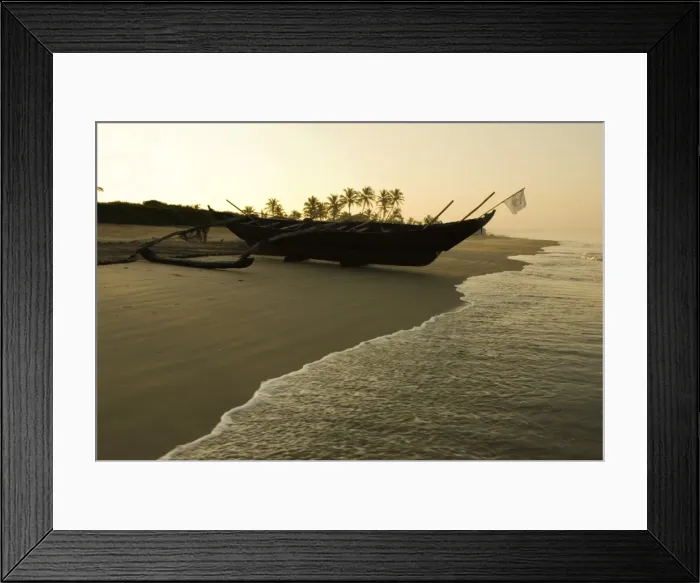 Framed Print : Sunrise over traditional fishing boat and beach, Benaulim, Goa, India, Asia Framed Print : Sunrise over traditional fishing boat and beach, Benaulim, Goa, India, Asia