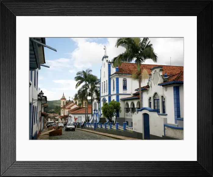 Framed Print : View over a street near Praca Minas Gerais with colonial buildings and the Colegio Providencia from 1849, Mariana, Minas Gerais, Brazil, South America Framed Print : View over a street near Praca Minas Gerais with colonial buildings and the Colegio Providencia from 1849, Mariana, Minas Gerais, Brazil, South America
