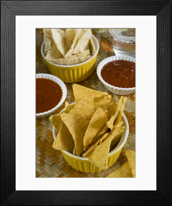 Framed Print : Nachos (Totopos) (tortilla chips) with chili sauce, Mexican food, Mexico, North America Framed Print : Nachos (Totopos) (tortilla chips) with chili sauce, Mexican food, Mexico, North America