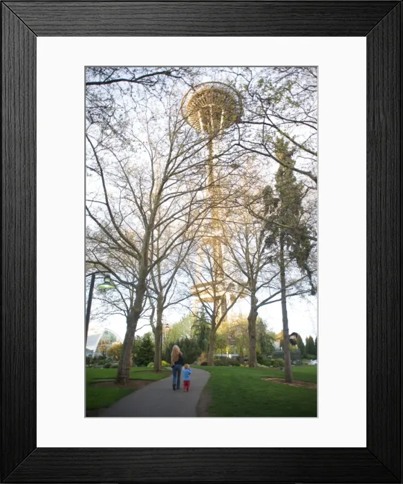 Framed Print : Mother and son walk toward the Space Needle, Seattle, Washington State, United States of America, North America Framed Print : Mother and son walk toward the Space Needle, Seattle, Washington State, United States of America, North America