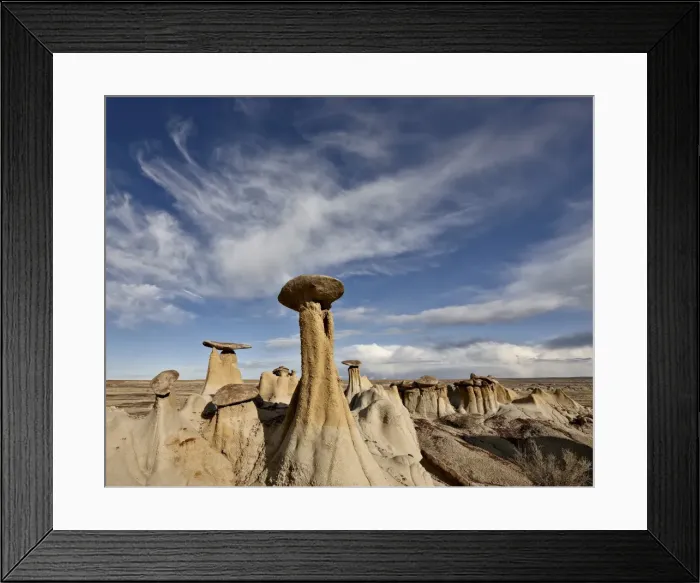 Framed Print : Yellow hoodoos under clouds, San Juan Basin, New Mexico, United States of America, North America