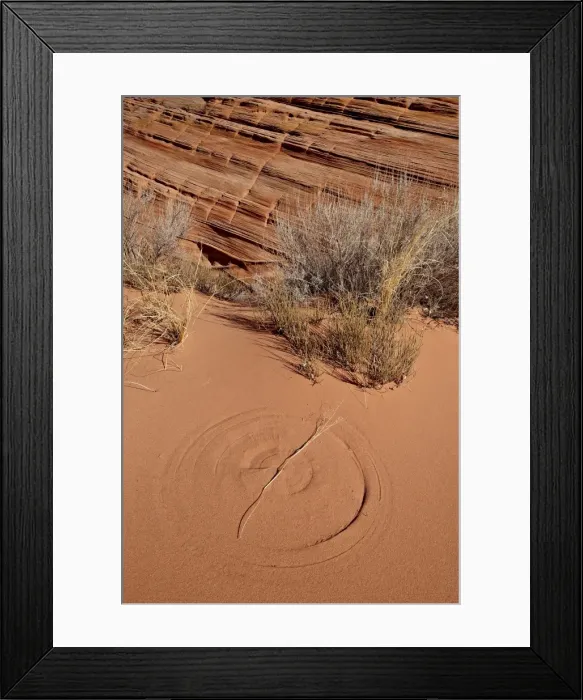 Framed Print : Circle in red sand created by a rotating twig, Vermillion Cliffs National Monument, Arizona, United States of America, North America Framed Print : Circle in red sand created by a rotating twig, Vermillion Cliffs National Monument, Arizona, United States of America, North America
