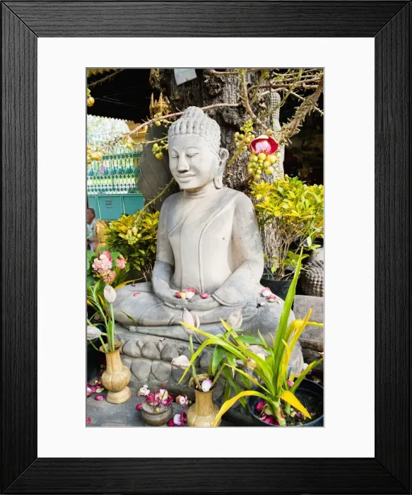 Framed Print : Stone Buddha statue covered in flowers at The Royal Palace, Phnom Penh, Cambodia, Indochina, Southeast Asia, Asia Framed Print : Stone Buddha statue covered in flowers at The Royal Palace, Phnom Penh, Cambodia, Indochina, Southeast Asia, Asia
