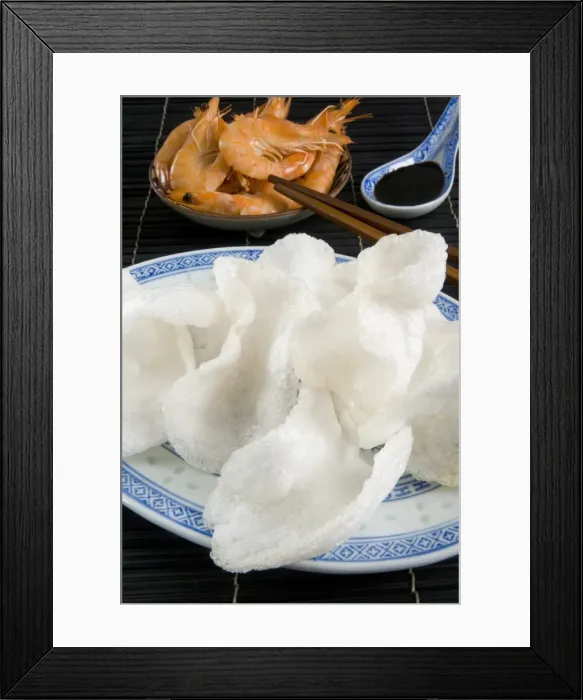 Framed Print : Prawn flavored crackers and soy sauce, Chinese cuisine, China, Asia Framed Print : Prawn flavored crackers and soy sauce, Chinese cuisine, China, Asia