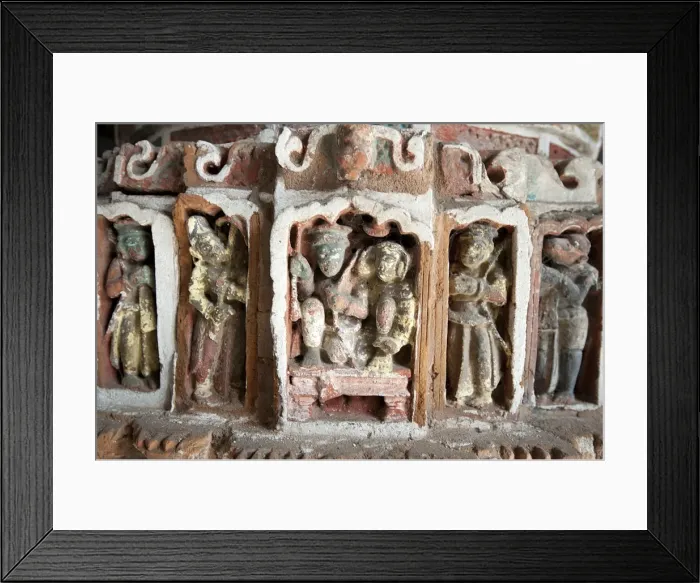 Framed Print : Detail of the carved and painted terracotta work in the Lalji Mandir, one of the terracotta temples at Kalna, West Bengal, India, Asia Framed Print : Detail of the carved and painted terracotta work in the Lalji Mandir, one of the terracotta temples at Kalna, West Bengal, India, Asia