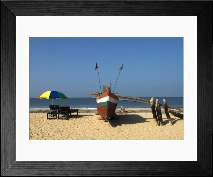 Framed Print : Traditional fishing boat on beach, Benaulim, Goa, India, Asia Framed Print : Traditional fishing boat on beach, Benaulim, Goa, India, Asia
