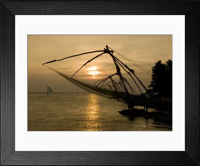 Framed Print : Chinese fishing nets at sunset, Kochi (Cochin), Kerala, India, Asia Framed Print : Chinese fishing nets at sunset, Kochi (Cochin), Kerala, India, Asia
