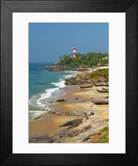 Framed Print : View to the Lighthouse with fishermen, Kovalam, Kerala, India, Asia Framed Print : View to the Lighthouse with fishermen, Kovalam, Kerala, India, Asia