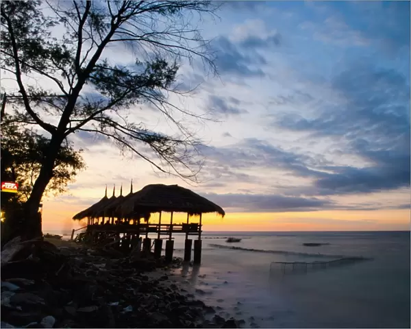 Restaurant on the beach at sunset, Gili Trawangan, Gili Islands, Indonesia, Southeast Asia, Asia