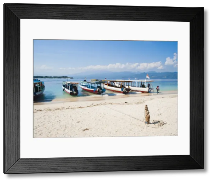 Framed Print : Gili Trawangan harbour, traditional Indonesian boats moored up, Gili Islands, Indonesia, Southeast Asia, Asia