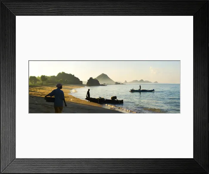 Framed Print : Panorama of a woman waiting for the fisherman to return at Kuta Beach, Kuta Lombok, Indonesia, Southeast Asia, Asia Framed Print : Panorama of a woman waiting for the fisherman to return at Kuta Beach, Kuta Lombok, Indonesia, Southeast Asia, Asia