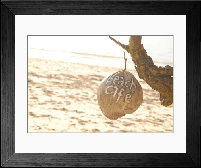 Framed Print : Beach Cafe written on a coconut on Gili Trawangan, Gili Isles Archipelago, Indonesia, Southeast Asia, Asia Framed Print : Beach Cafe written on a coconut on Gili Trawangan, Gili Isles Archipelago, Indonesia, Southeast Asia, Asia