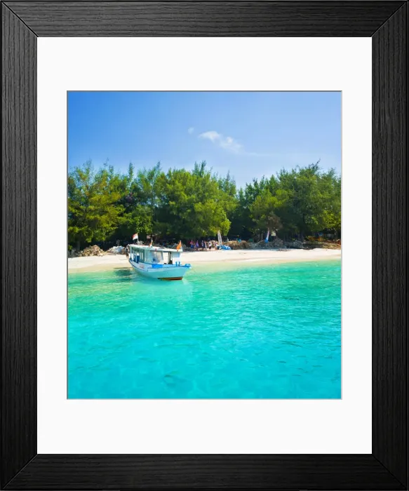 Framed Print : Traditional Indonesian outrigger boat in the crystal clear waters of Gili Trawangan, Gili Isles, Indonesia, Southeast Asia, Asia Framed Print : Traditional Indonesian outrigger boat in the crystal clear waters of Gili Trawangan, Gili Isles, Indonesia, Southeast Asia, Asia
