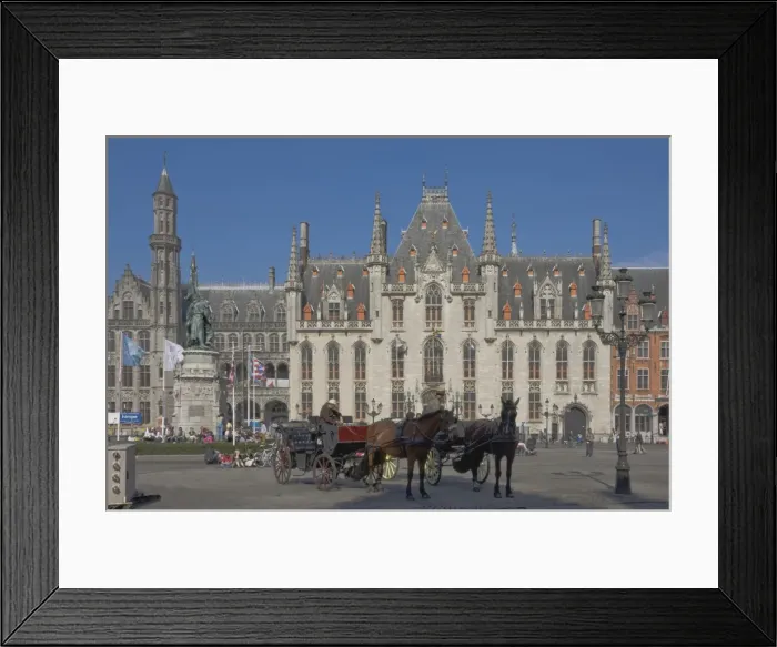 Framed Print : An open carraige awaits passengers on the Market Square in front of the Provincial Court Building, Brugge, UNESCO World Heritage Site, Belgium, Europe Framed Print : An open carraige awaits passengers on the Market Square in front of the Provincial Court Building, Brugge, UNESCO World Heritage Site, Belgium, Europe