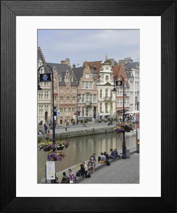 Framed Print : Students relaxing along the banks of the Graslei, Baroque style Flemish gables in the background, Ghent, Belgium, Europe Framed Print : Students relaxing along the banks of the Graslei, Baroque style Flemish gables in the background, Ghent, Belgium, Europe