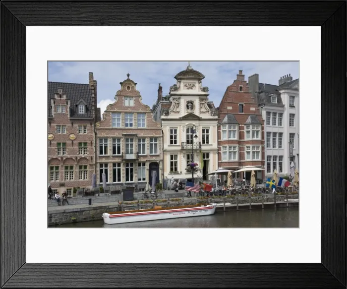 Framed Print : Baroque style Flemish architecture along the Graslei, Ghent, Belgium, Europe Framed Print : Baroque style Flemish architecture along the Graslei, Ghent, Belgium, Europe
