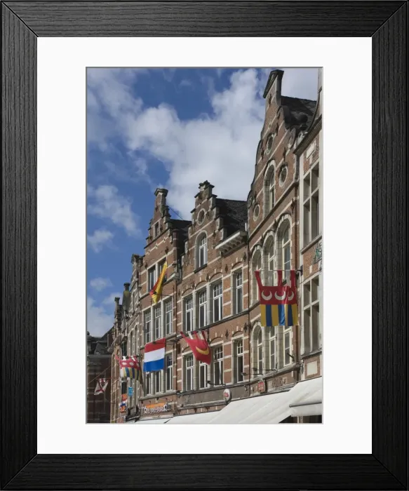 Framed Print : Traditional gabled facades decorated with heraldic banners, Oude Markt, Leuven, Belgium, Europe Framed Print : Traditional gabled facades decorated with heraldic banners, Oude Markt, Leuven, Belgium, Europe