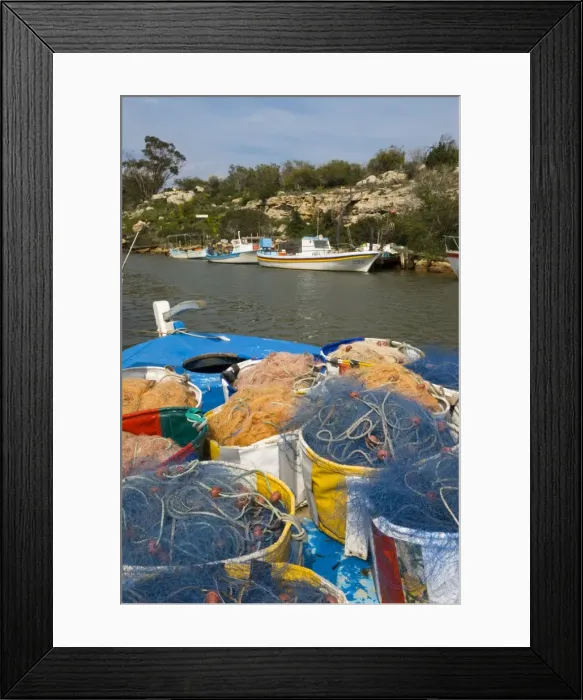 Framed Print : Fishing boats and nets, Potamos Tou Liopetri, Cyprus, Mediterranean, Europe Framed Print : Fishing boats and nets, Potamos Tou Liopetri, Cyprus, Mediterranean, Europe