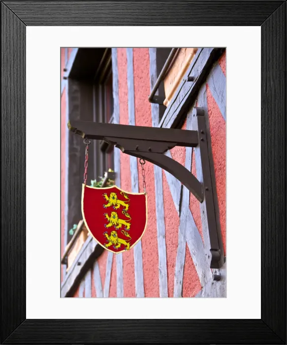 Framed Print : Emblem of Normandy, on a typical Norman house, Honfleur, Calvados, France, Europe