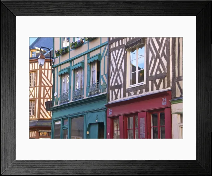 Framed Print : Typical half timbered Norman houses, Honfleur, Calvados, Normandy, France, Europe